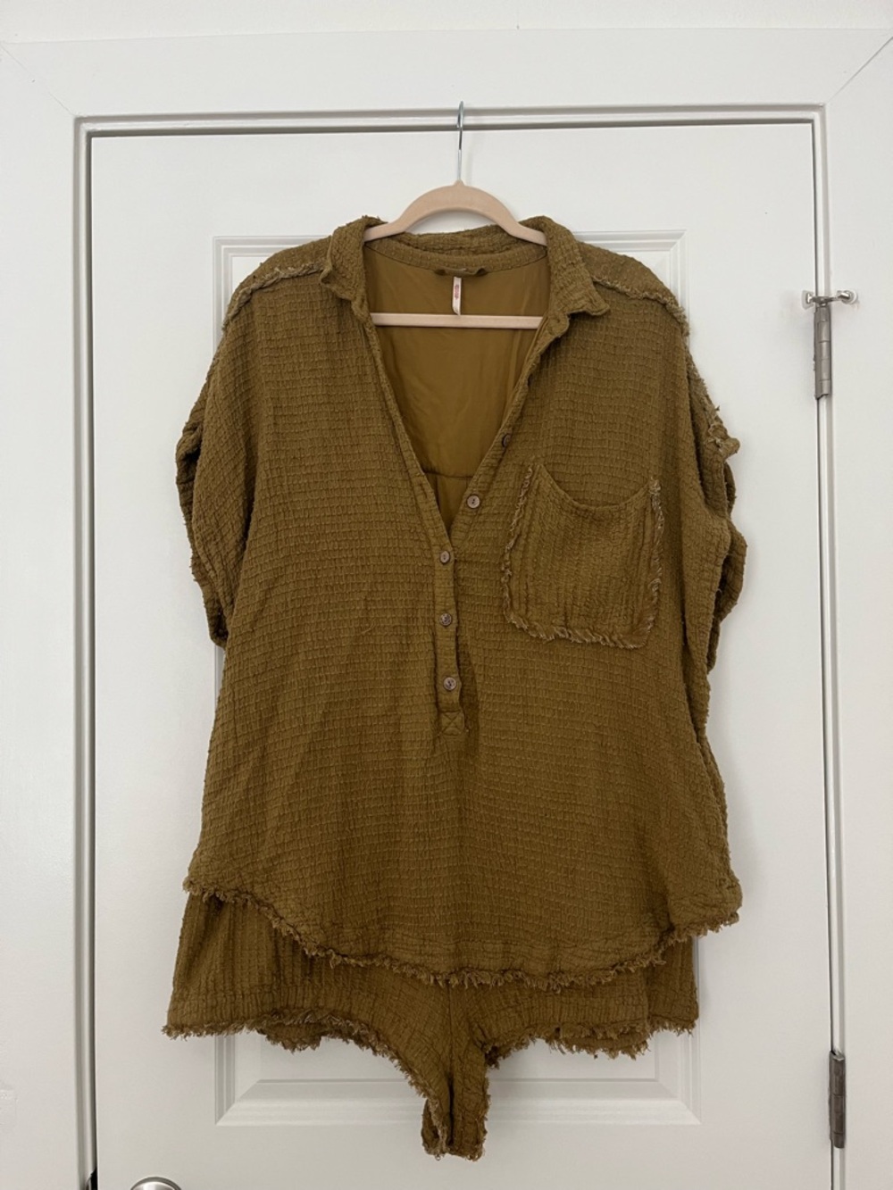 Free People Olive Waffle Romper